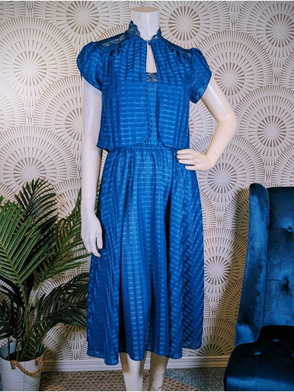 1970's Cobalt Blue Summer Dress with Bolero - Women's Size S/M